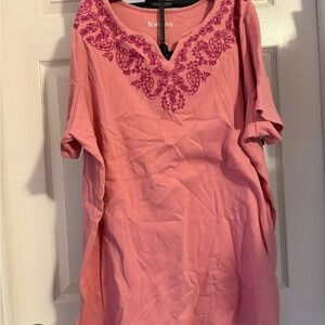 Roaman's Pink Embroidered Tunic Top